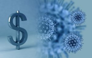 Darstellung Virus und Dollarzeichen