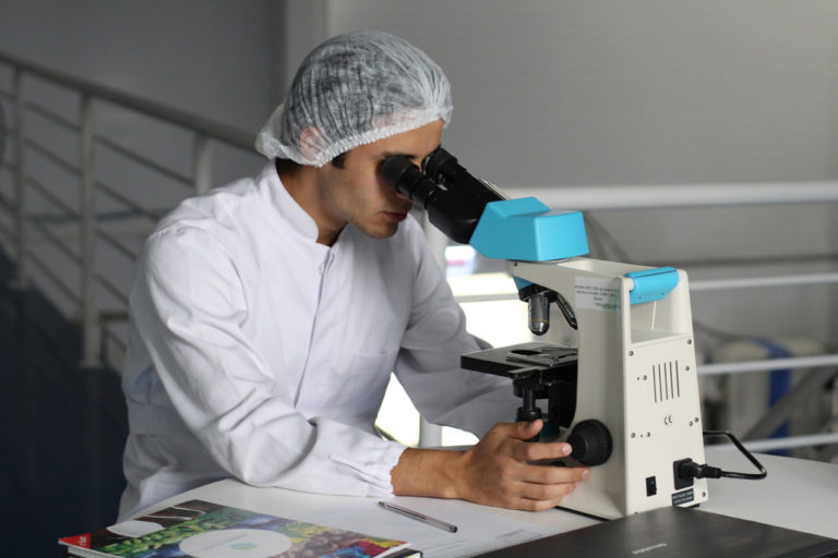 Labor: Untersucheung mit Mikroskop