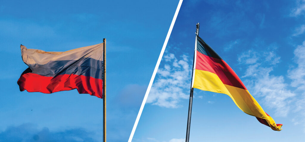 Russlandflagge und Deutschlandflagge