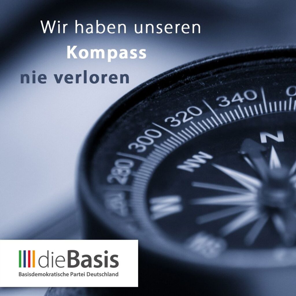 dieBasis: Bild mit Kompass und Text "Wir haben unseren Kompass nie verloren"