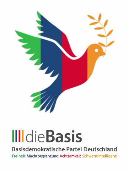 Friedens-Taube in den dieBasis-Farben als Beitragsbild zum dieBasis-Artikel zum Bundesweiten Aktionstag Frieden am 04.03.2023
