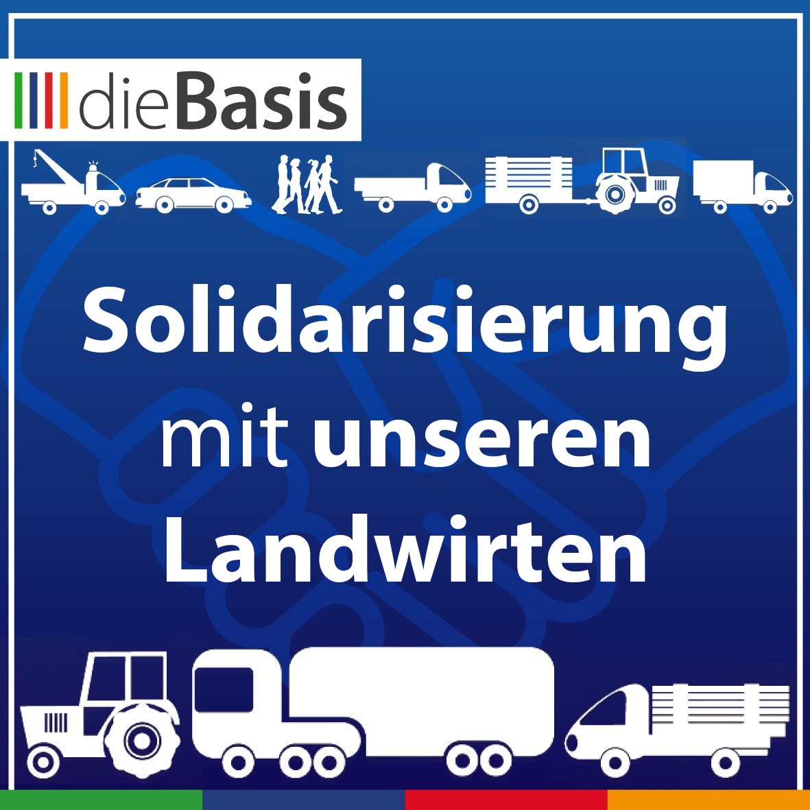 Solidarität mit den Landwirten für Ernährungssicherheit und gentechnikfreien Anbau (Bild) Bild mit Fahrzeugen, Traktoren, LKWs: Solidarisierung mit unseren Landwirten