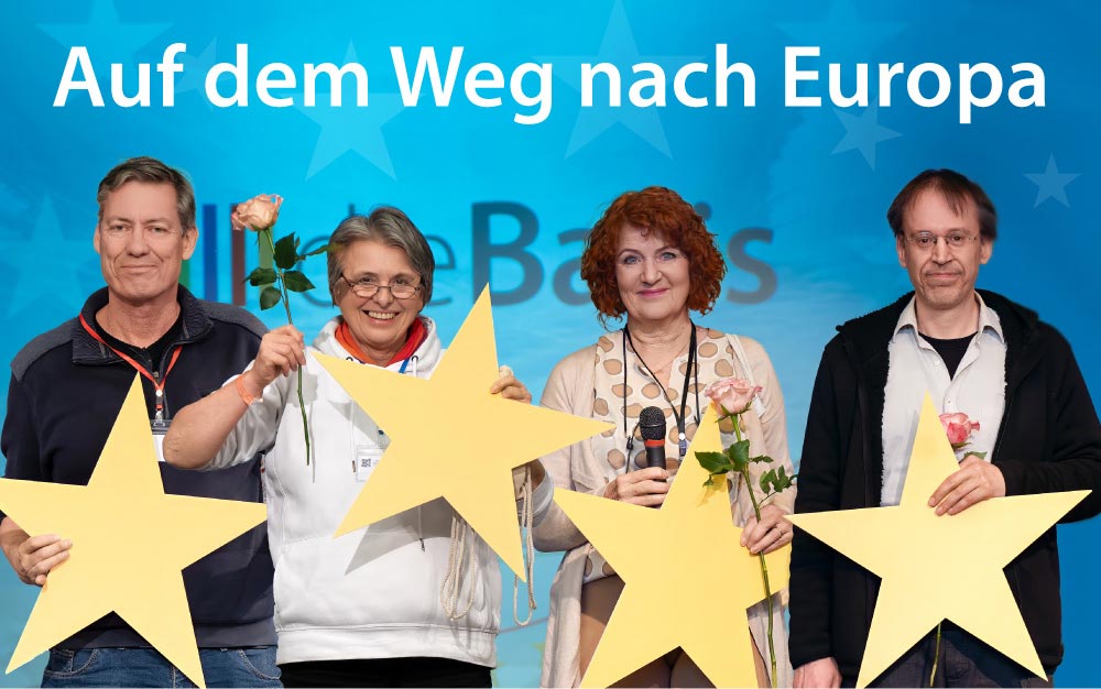Listenkandidaten für die Europawahl von li. nach re.: Dirk Gintzel (3), Michaele Kundermann (4), Isabel Graumann (1), Anton Körner (2)