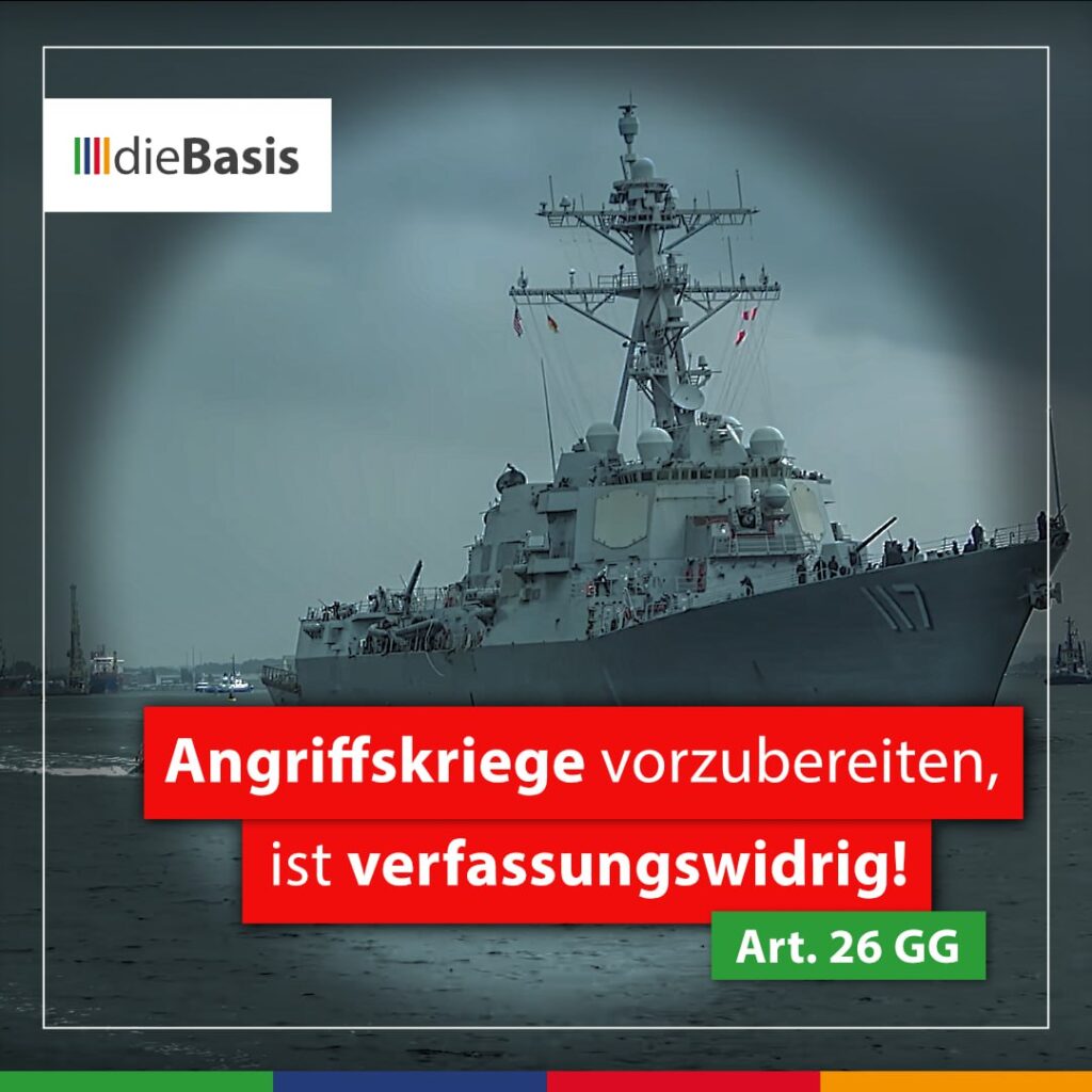 NATO-Übung zur Kriegsvorbereitung am 05.06.2025 im Rostocker Militärhafen (Bild) Angriffskriege vorzubereiten, ist verfassungswidrig! - Bild mit Kriegsschiff im Rostocker Hafen
