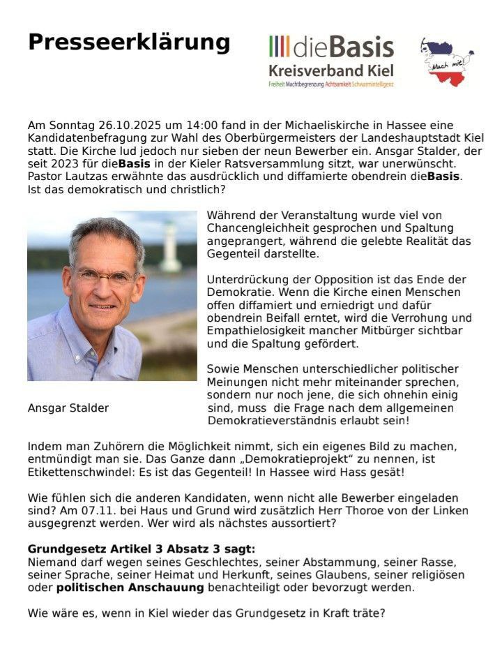 Wehret den Anfängen: Wenn Demokratie zur Inszenierung wird (Bild) Presseerklärung dieBasis Kiel